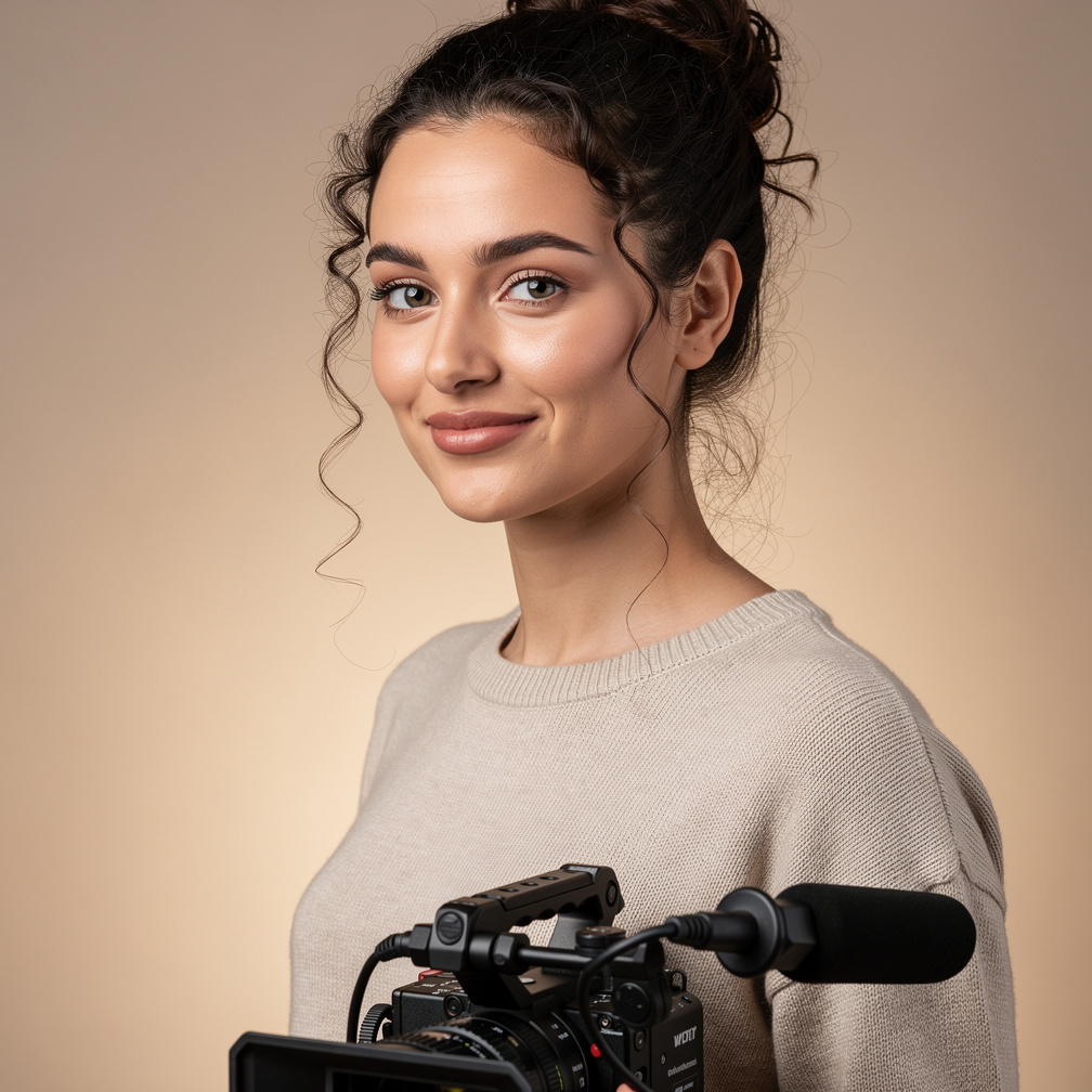 Portrait of a young European woman working as a camera operator and framing specialist